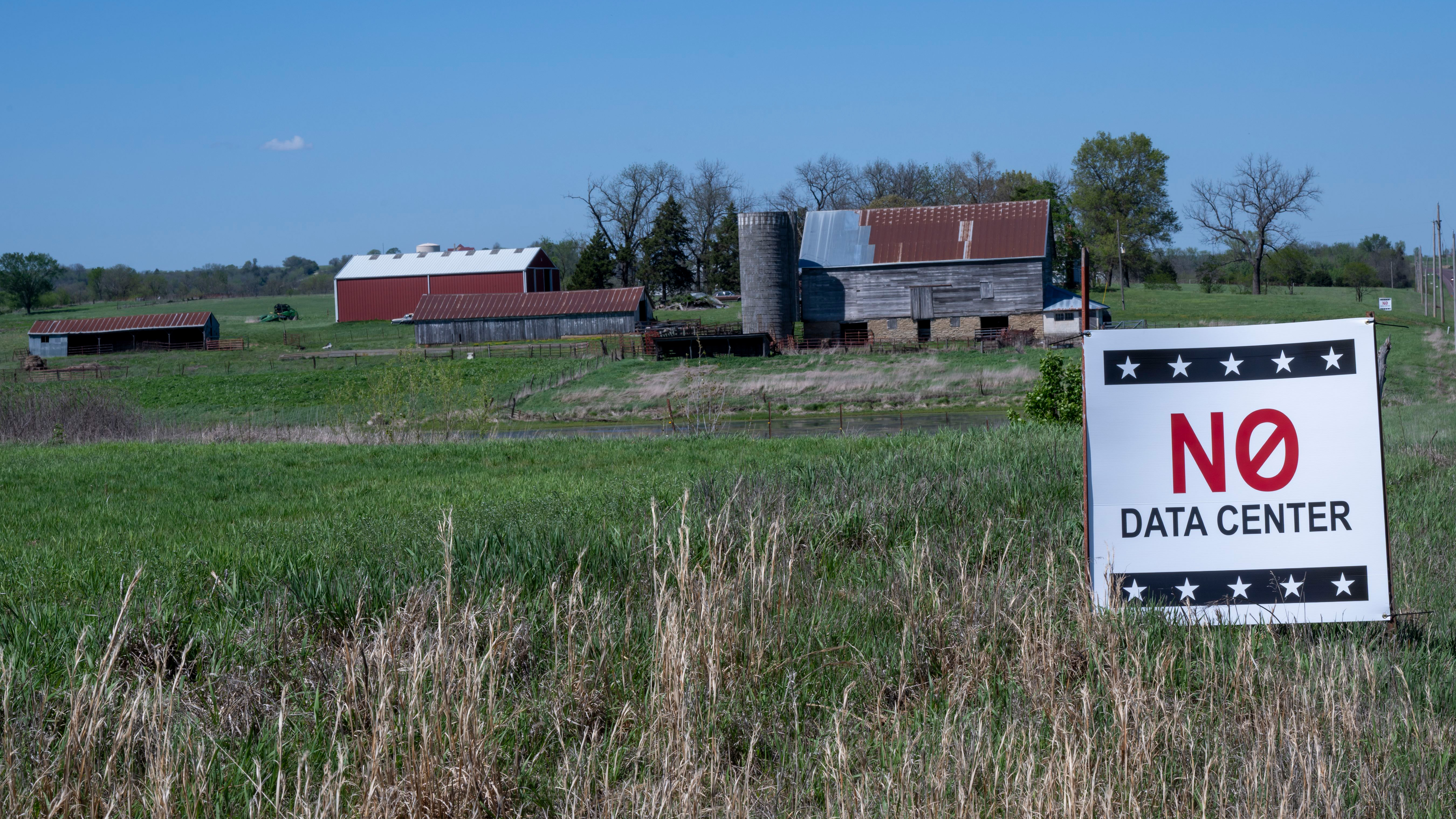 No data center sign on a farm