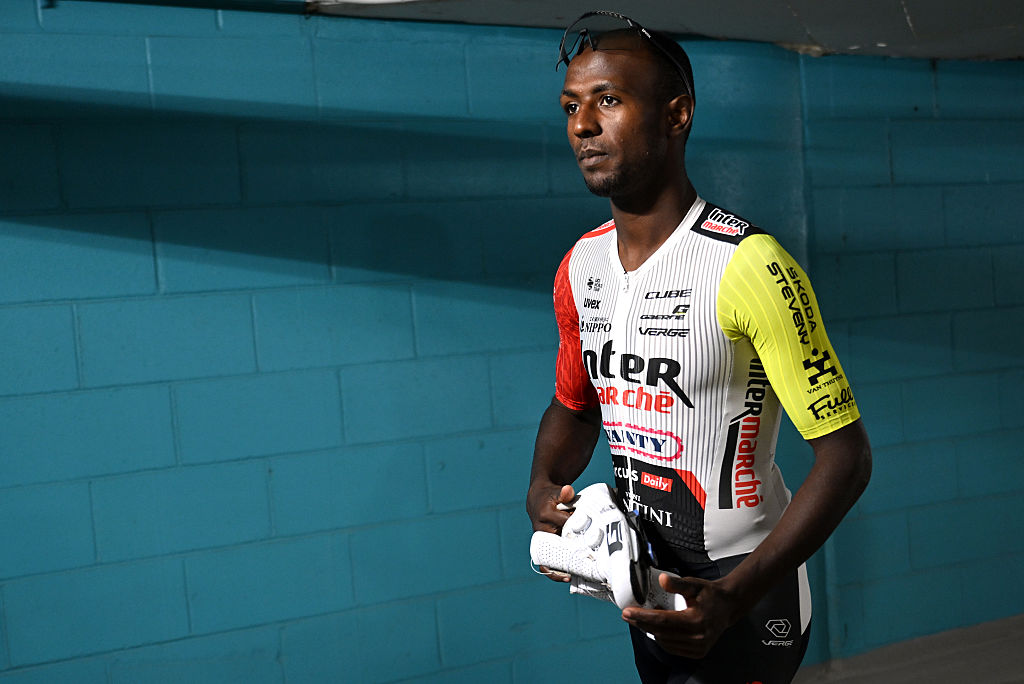 QUEBEC CITY, QUEBEC - SEPTEMBER 10: Biniam Girmay of Eritrea and Team Intermarche - Wanty during the training prior to the 14th Grand Prix Cycliste de Quebec &amp;amp; Montreal 2025 / #UCIWT / on September 10, 2025 in Quebec City, Quebec. (Photo by Szymon Gruchalski/Getty Images)