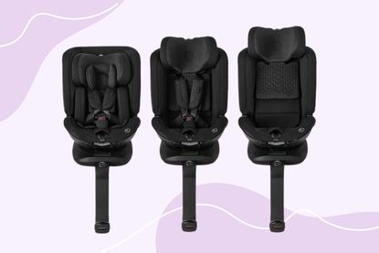 A trio of images of the Silver Cross Motion All Size i-Size Car Seat in various stages to suit three different ages