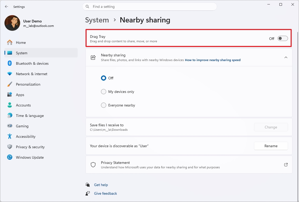 Windows 11 disable Dray Tray