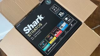 Shark Stratos Upright Vacuum being tested in writer's home