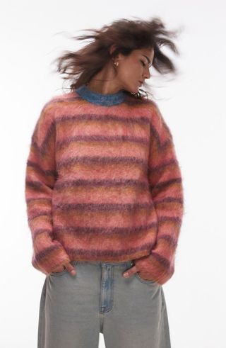 Stripe Fluffy Crewneck Sweater