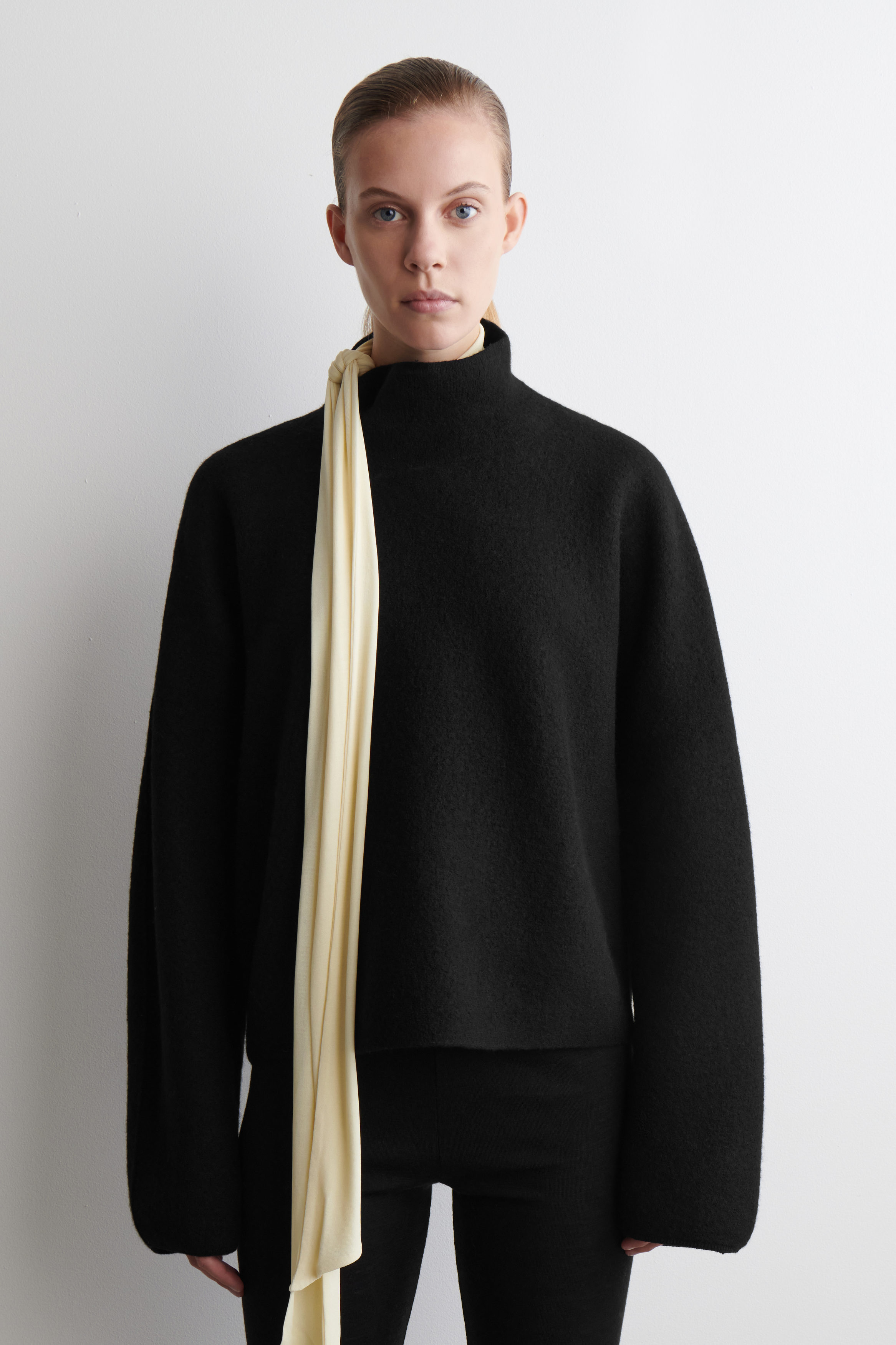 Boiled-Wool Funnel-Neck Sweater