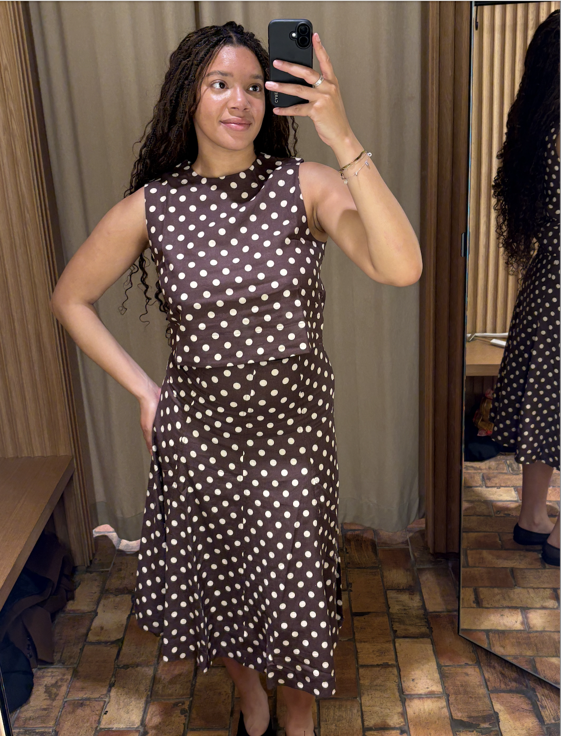 Junior Fashion Editor Imani in the Mango Polka-dot Linen Crop Top and Long Skirt.
