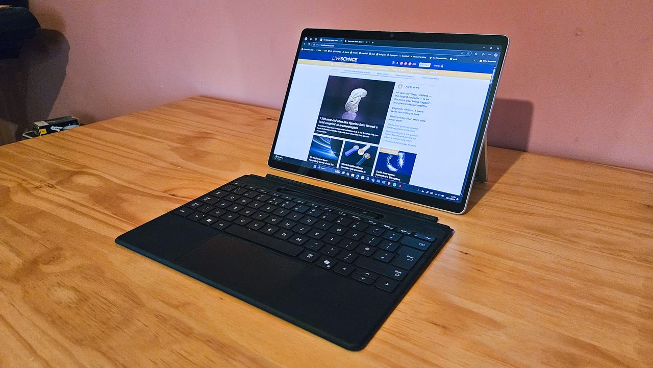 Microsoft surface pro 11 on a table.