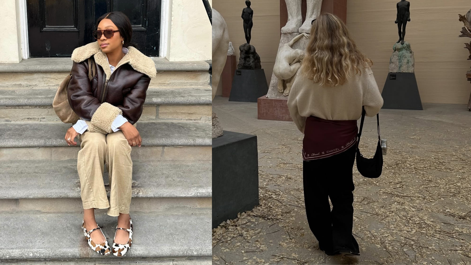 Mie Juel and Tandya wearing low rise trousers. 