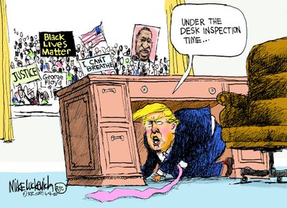 Political Cartoon U.S. Trump George Floyd protests bunker
