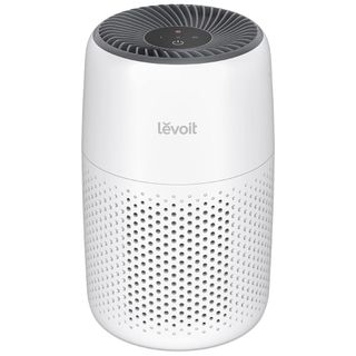 A white and grey cylindrical air purifier