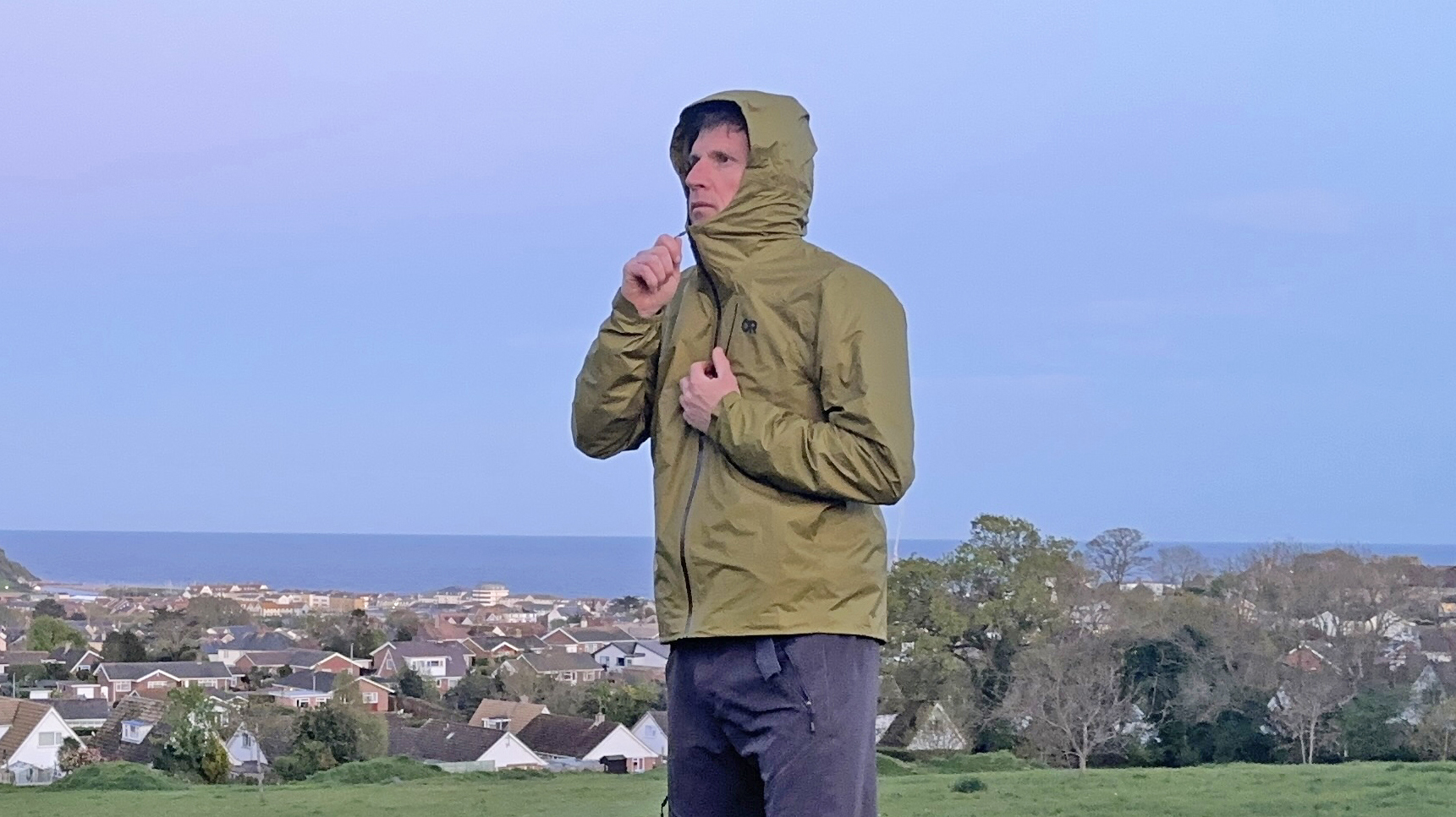 walker wearing the OR Helium UL Jacket