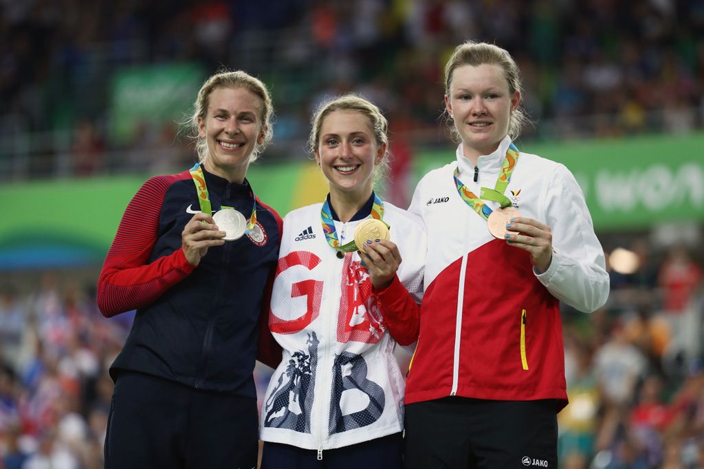 Sarah Hammer (USA), Laura Trott (Great Britain) and Jolien D'hoore (Belgium) made up the omnium podium