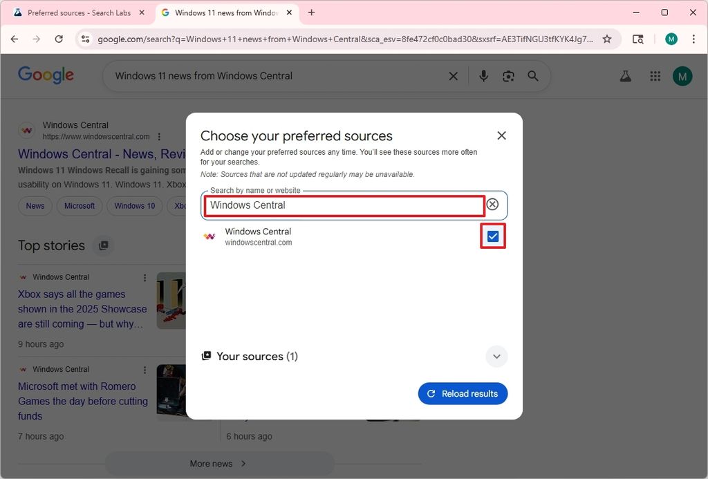 Choose Google preferred sources
