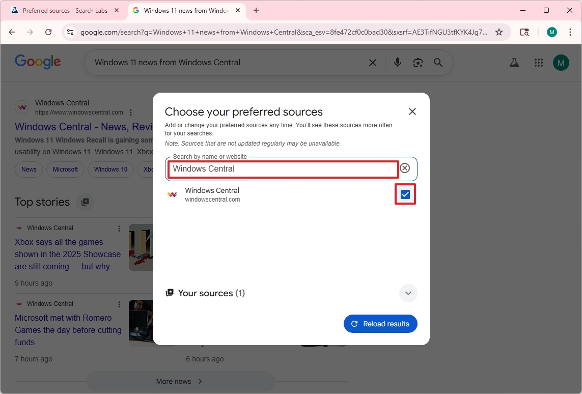 Choose Google preferred sources
