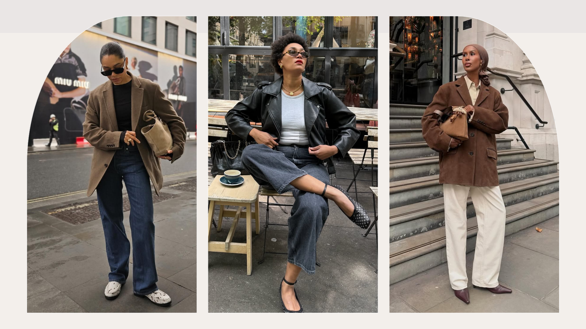 Influencers Basma K, Lena Farl and A Style Edit wearing minimalist jeans outfits. 