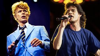 LEFT: David Bowie onstage for his Serious Moonlight World Tour in Brussels, Belgium, May 18, 1983. RIGHT: Mick Jagger onstage at John F. Kennedy Stadium for Live Aid, Philadelphia,, July 13, 1985. 