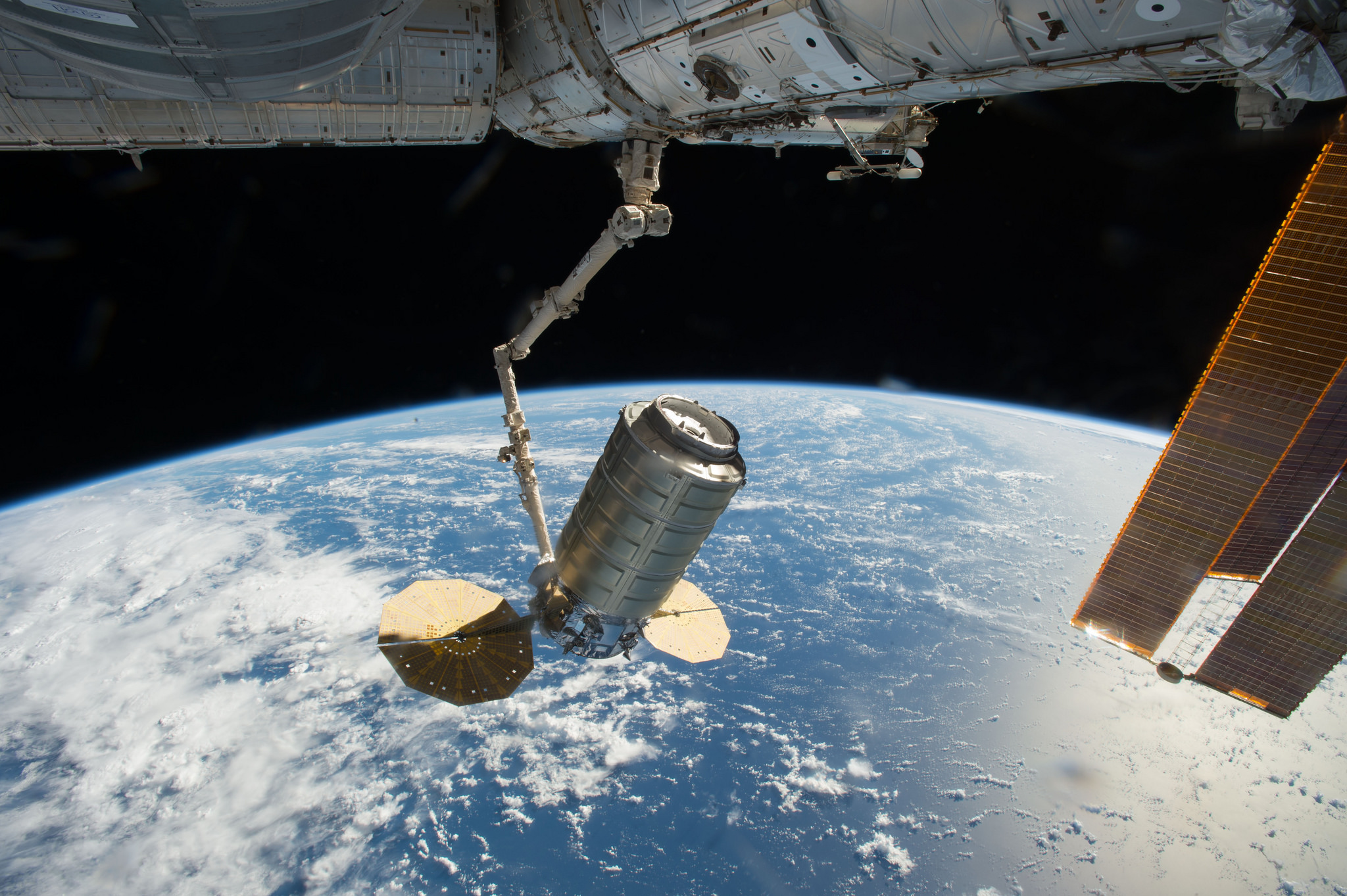 Orbital ATK&#039;s OA-6 Cygnus cargo ship is seen arriving at the International Space Station on Oct. 23, 2016. The company&#039;s next Cygnus cargo flight for NASA will launch on March 16.