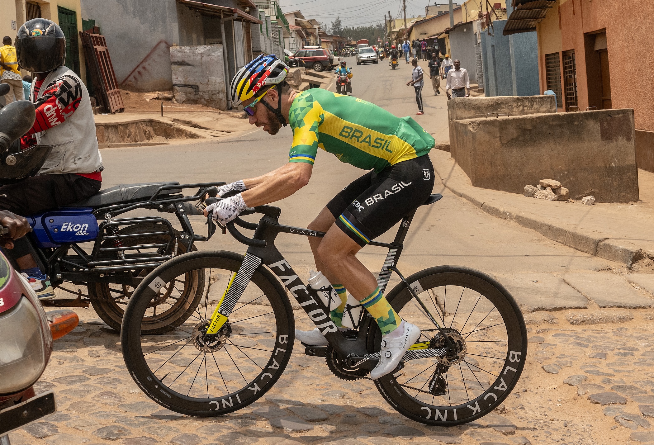 Henrique da Silva Avancini of Team Brazil climbs the Mur de Kigali during a training ride at UCI Cycling World Championships Kigali 2025