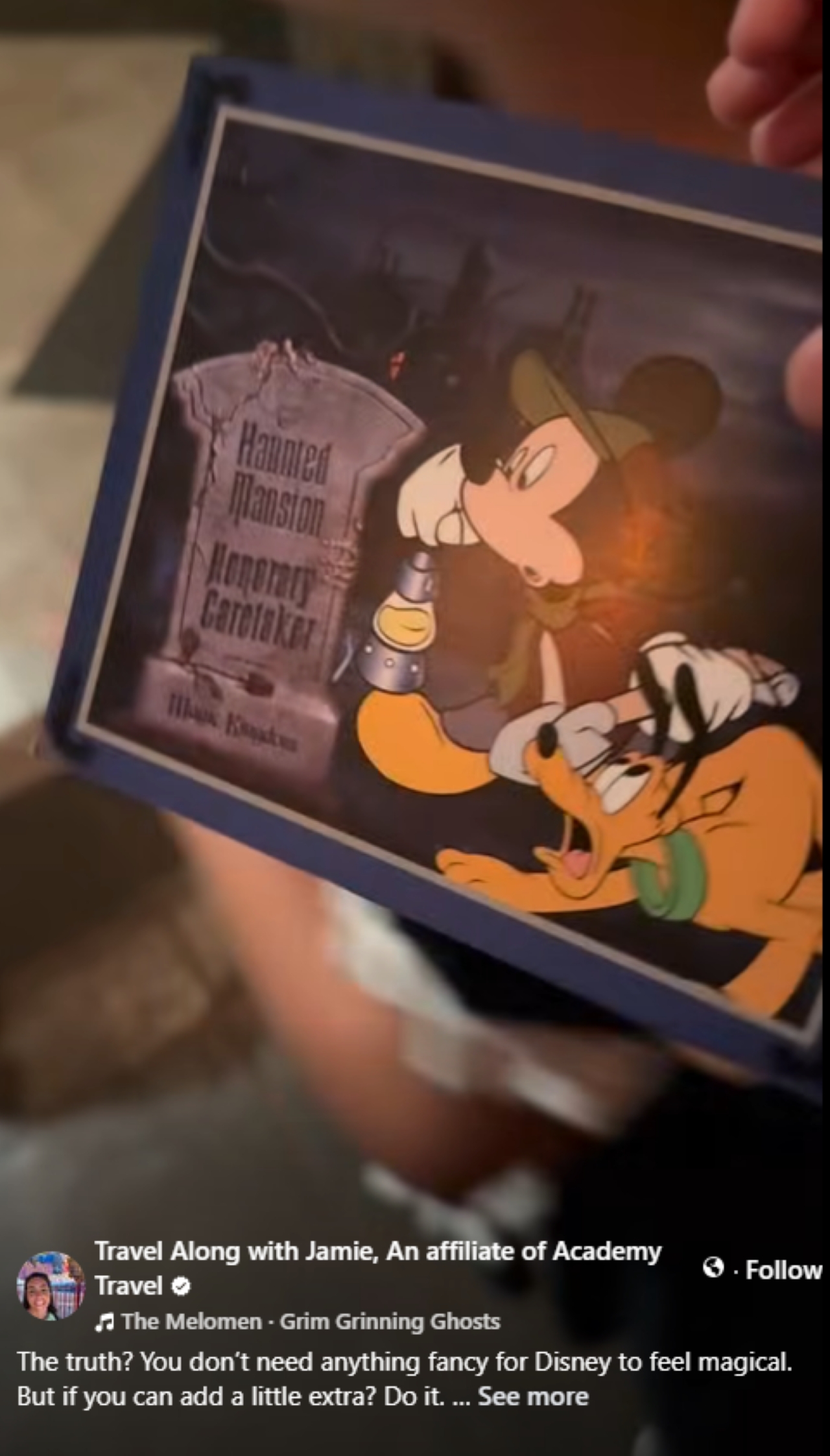 kid holing honorary caretaker card in Haunted mansion at Magic Kingdom