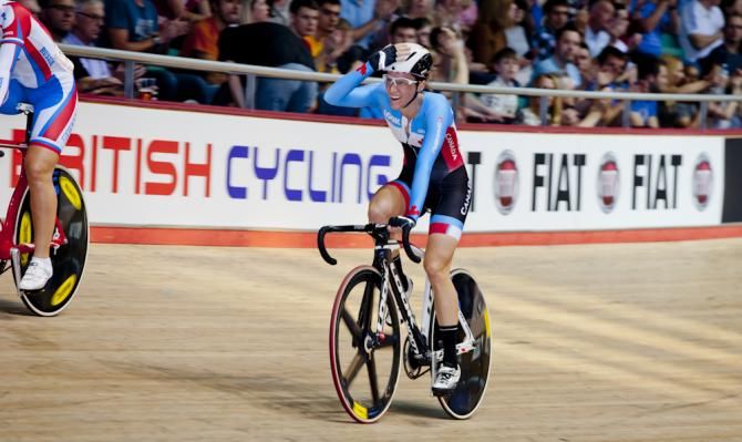 Laura Brown (Canada) can't believe her luck in winning the Women's Points Race
