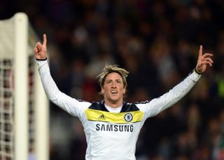 Fernando Torres celebrates after scoring for Chelsea against Barcelona in the Champions League in 2012.