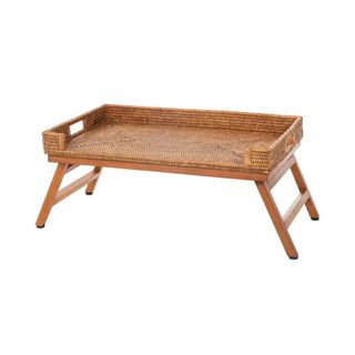 Rustic woven and wood breakfast serving tray