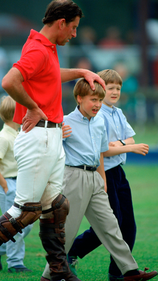 Prince Charles Teasing His Son Prince William Walking With Friends At Polo in 1990