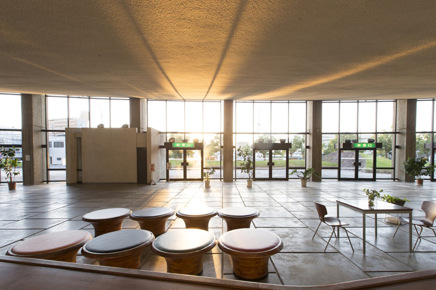 Kagawa Prefectural Gymnasium, Kenzo Tange's 'ship gymnasium' in Japan, a curved concrete structure currently under threat of demolition due to neglect
