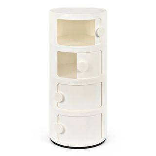 A white cylindrical storage unit