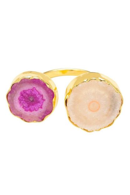 Yaa Yaa London Coral Violet Adjustable Gemstone Gold 'So Solar' Ring