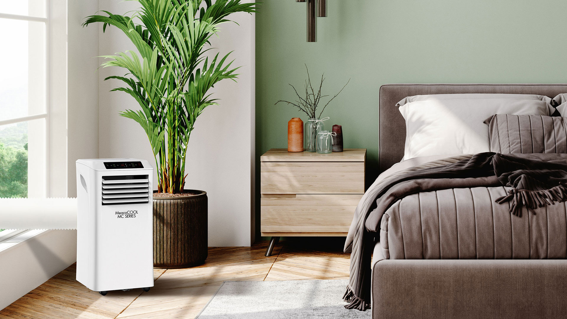 Meaco portable air conditioning unit in bedroom