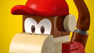 Lego Diddy Kong against a yellow background
