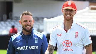 Brendon McCullum and Ben Stokes smiling ahead of the 2026 England vs New Zealand Test series