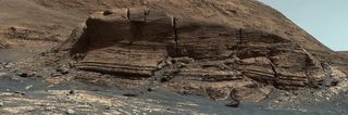 NASA's Curiosity Mars rover used its Mastcam instrument to take the 32 individual images that make up this panorama of the outcrop nicknamed "Mont Mercou."