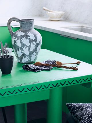 Green stencilled table, an easy paint idea, by Annie Sloan