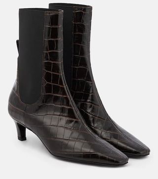 Croc-Effect Leather Ankle Boots