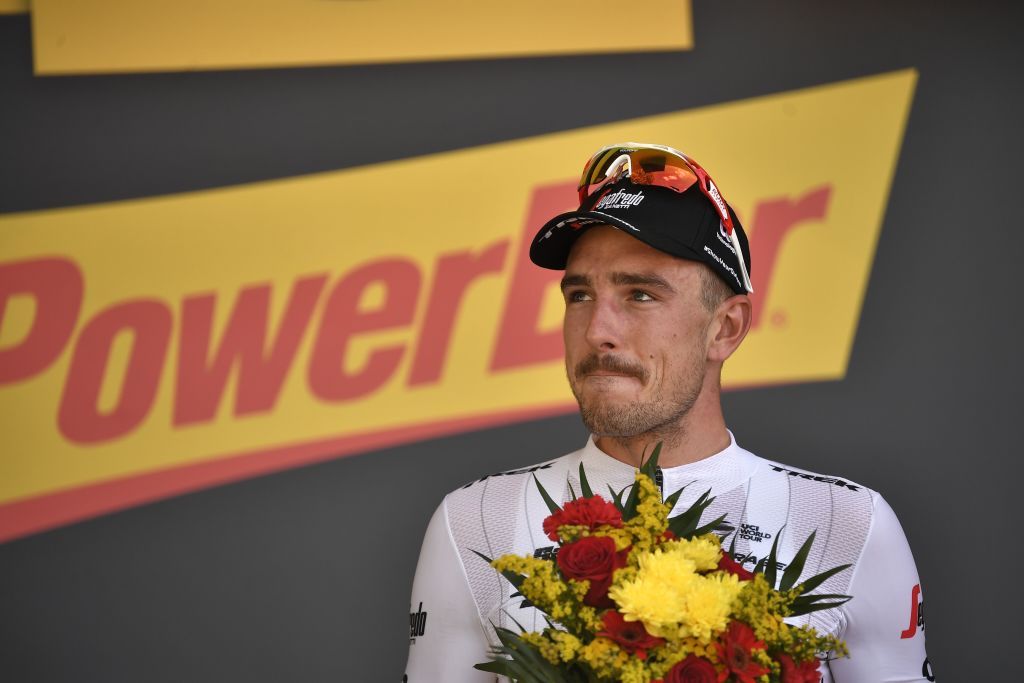 An emotional John Degenkolb (Trek-Segafredo) on the Tour de France podium