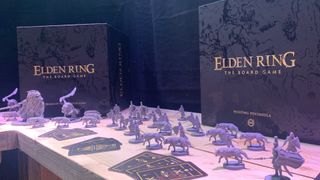 Elden Ring: The Board Game boxes and miniatures on display