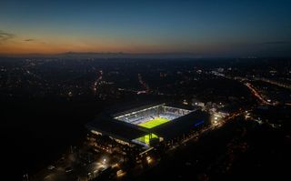 An aerial view of Villa Park prior to the UEFA Champions League 2024/25 League Phase MD5 match between Aston Villa FC and Juventus at Villa Park on November 27, 2024 in Birmingham, England.