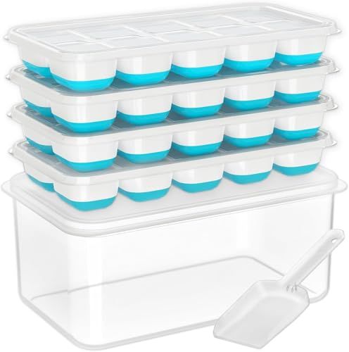 DOQAUS 4-Pack Ice Cube Tray With Lid and Bin
