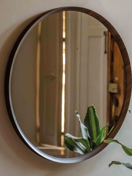Round Wooden Frame Mirror