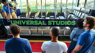 Universal Studios Tour tram with waiting guests
