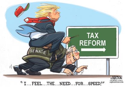 Political cartoon U.S. Trump McConnell tax reform senate