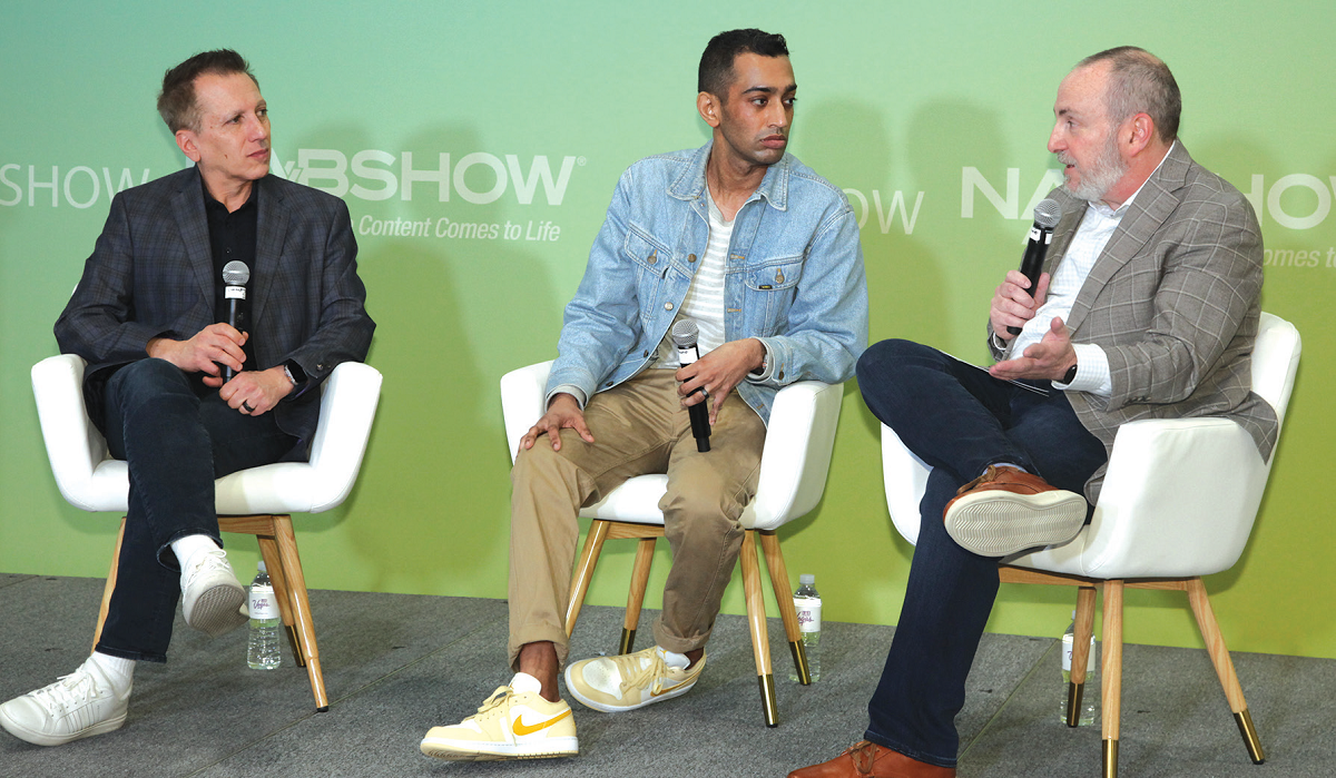 (Left to right): Greg Ciaccio and Vikram Arumilli, IMAX, and Rick Young, ​​​​​LTN. Shira Lazar, CEO of What’s Trending, with Soledad O’Brien, winner of the 2024 Insight Award.