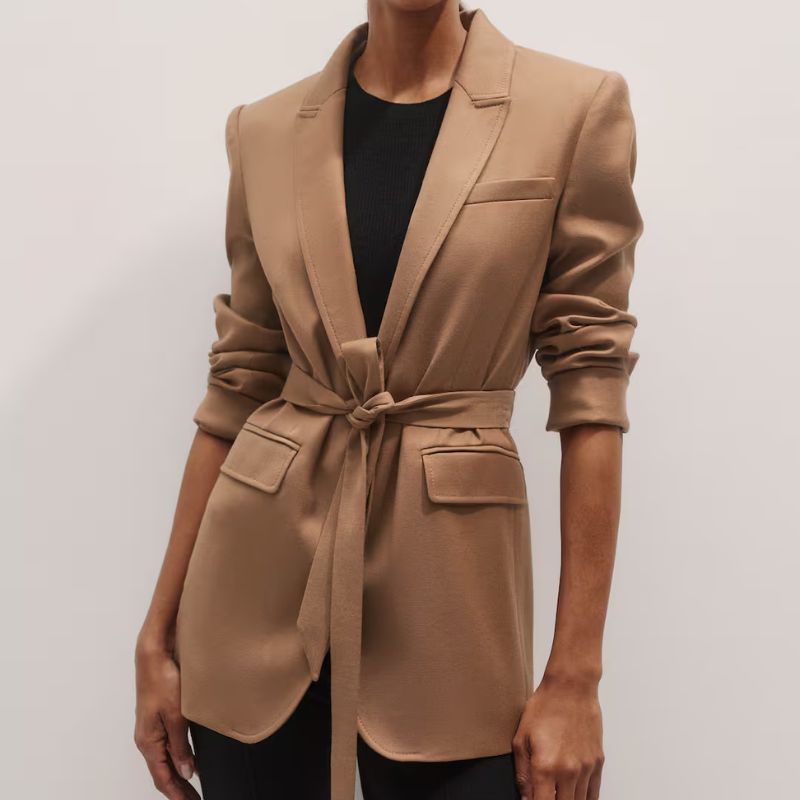 The Fluid Italian Wool Blazer + Belt on model 