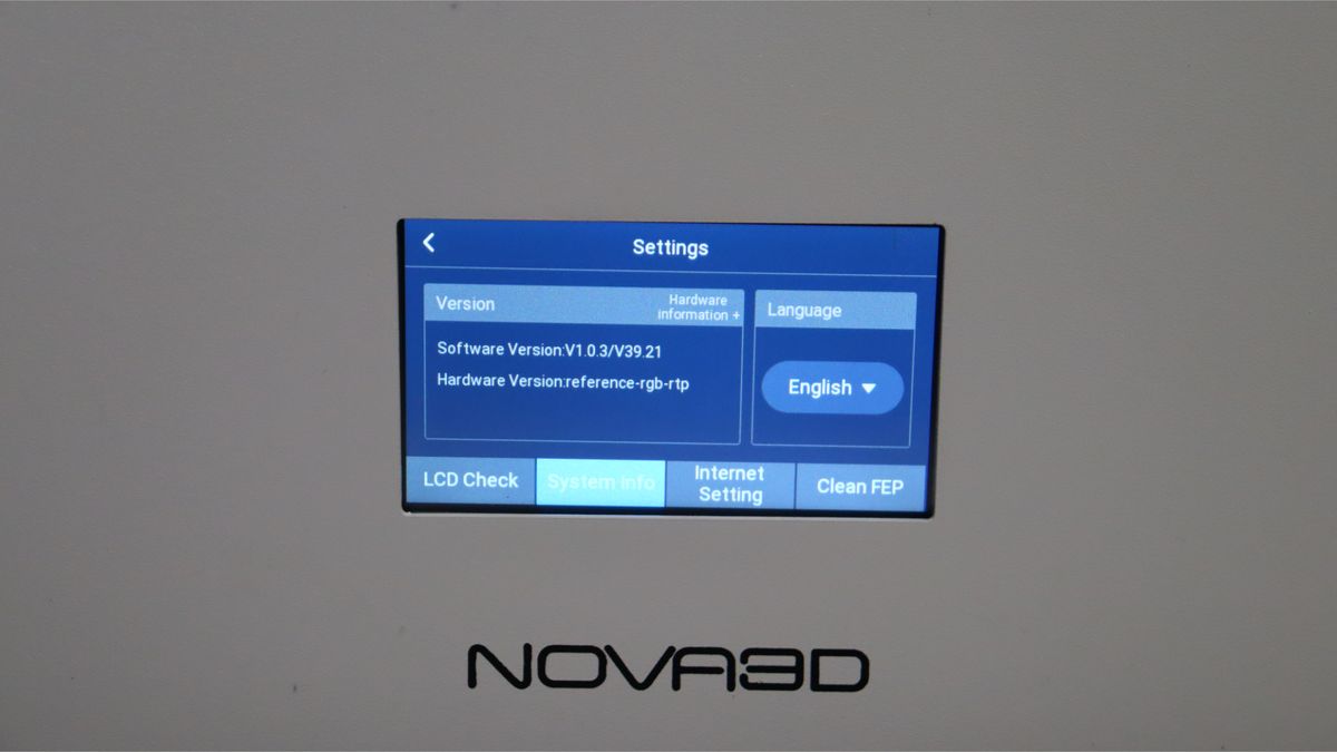 Nova3D Whale3 SE 3D printer-menu screen