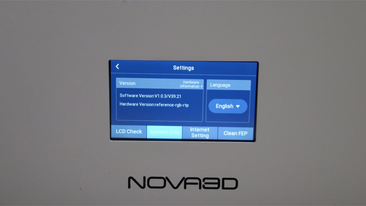 Nova3D Whale3 SE 3D printer-menu screen