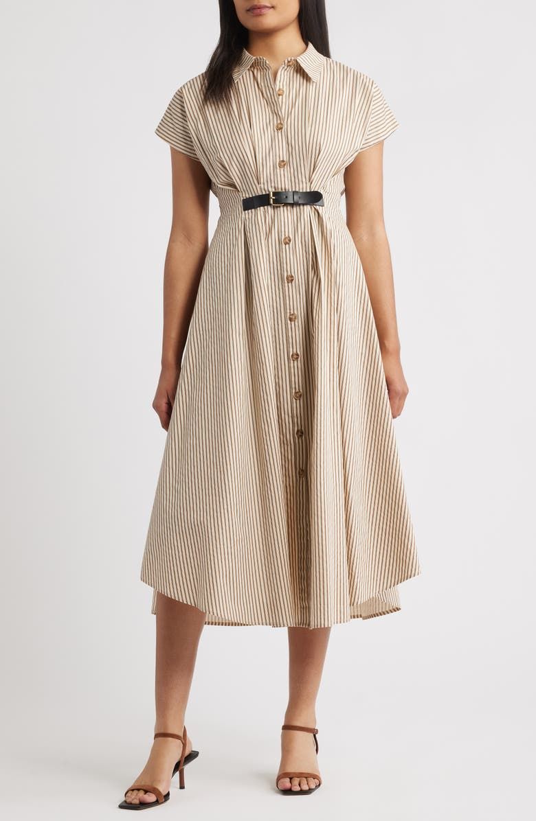 Stripe Belted Detail Cotton Shirtdress