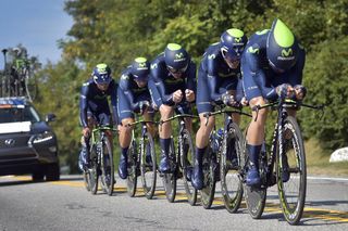 The Movistar Team in action during the 2015 UCI World Championships TTT