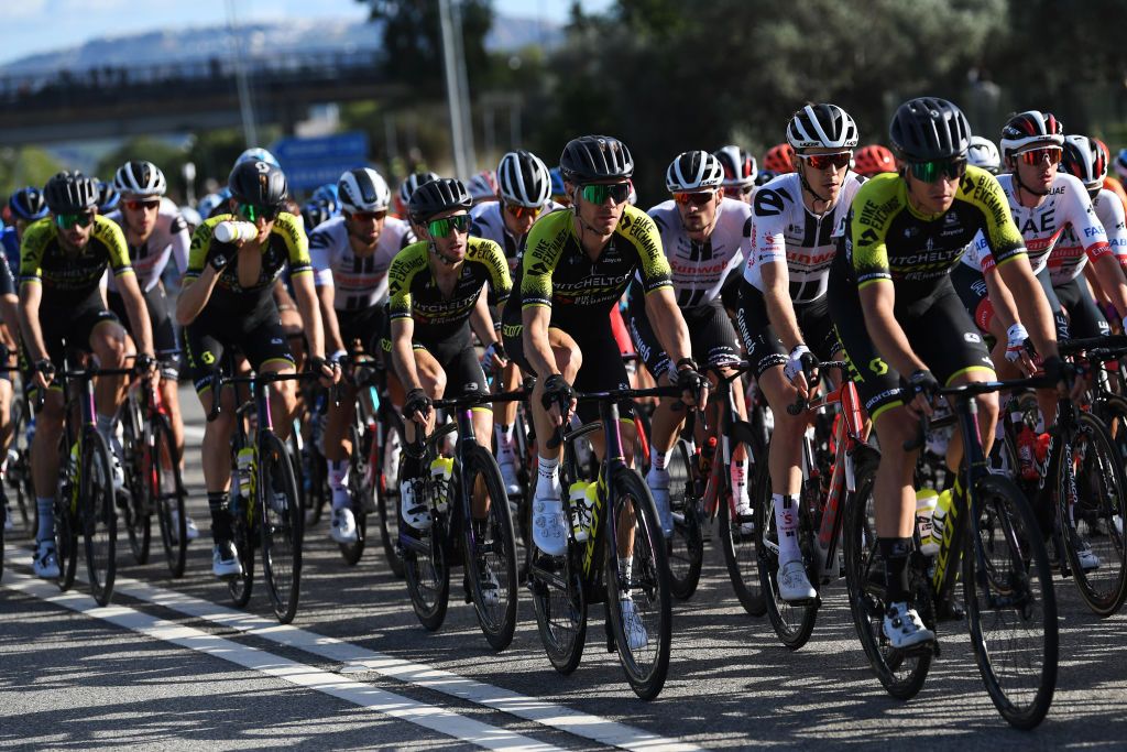 MATERA ITALY OCTOBER 08 Simon Yates of The United Kingdom and Team Mitchelton Scott Michael Hepburn of Australia and Team Mitchelton Scott Edoardo Affini of Italy and Team Mitchelton Scott during the 103rd Giro dItalia 2020 Stage 6 a 188km stage from Castrovillari to Matera 401m girodiitalia Giro on October 08 2020 in Matera Italy Photo by Tim de WaeleGetty Images