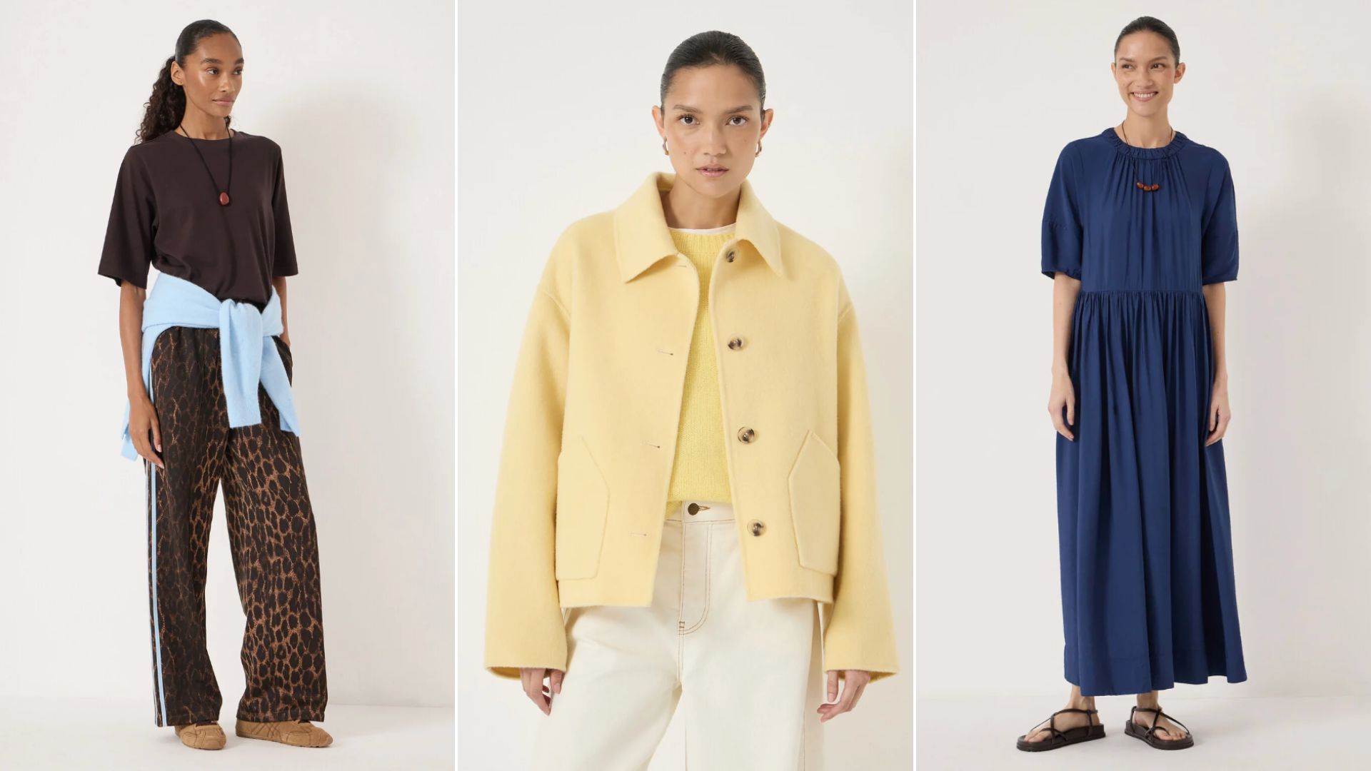 Three women wearing clothes from Hush