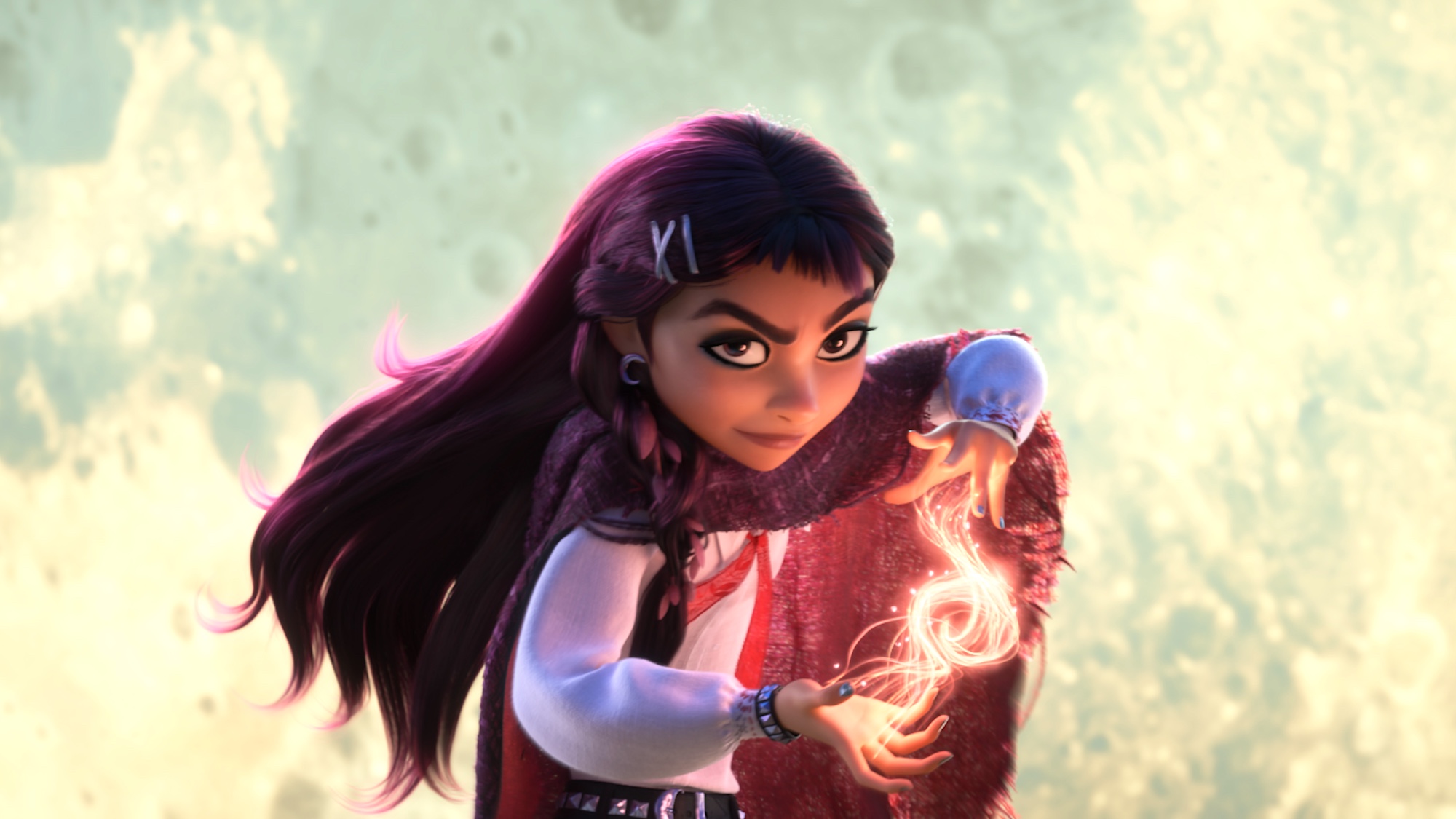 Billie using magic with moon behind her in Hexed